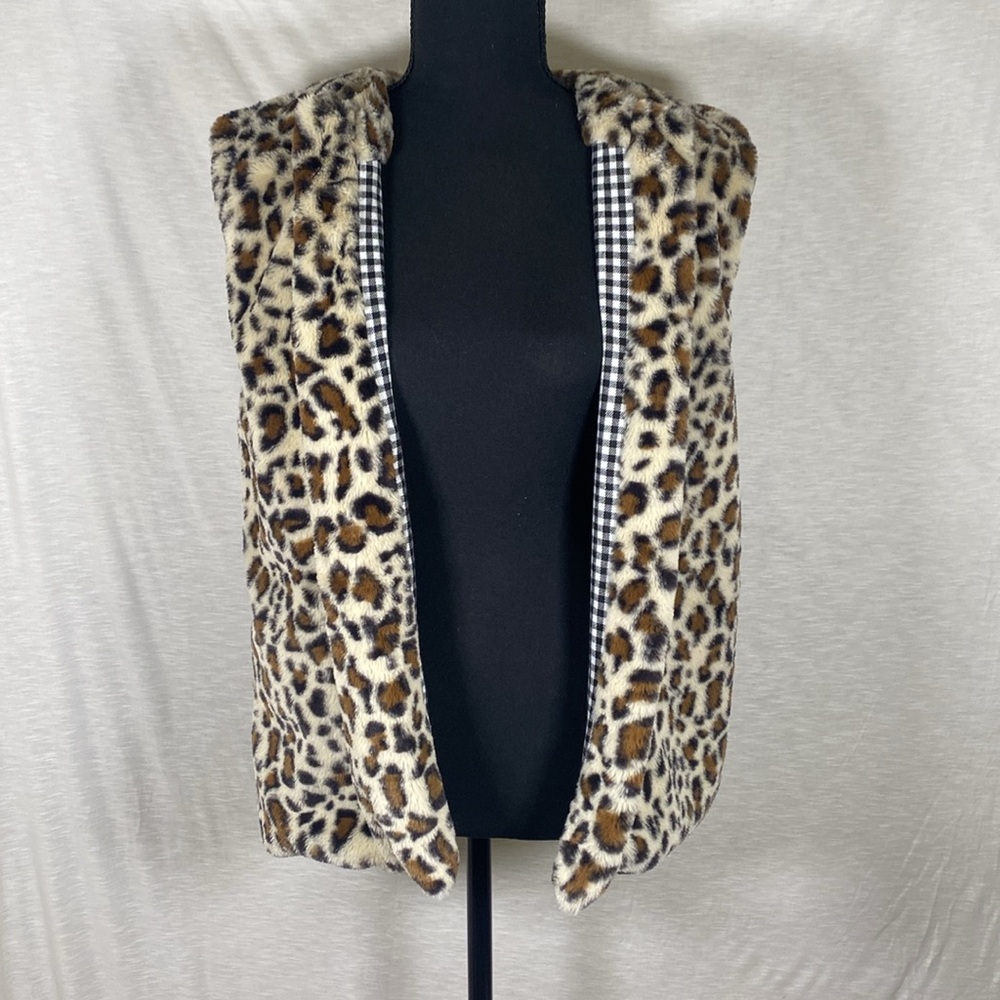 The Royal Standard Faux Fur Leopard Print Vest Size‎ Small Gingham Lining